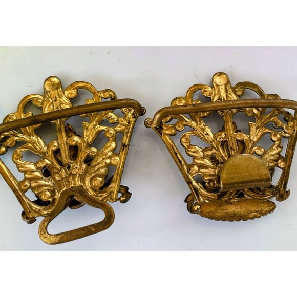 Antique Victorian OrnateBrass Dress Buckle With Ruby Red Glass Stone - Picture 7 of 8